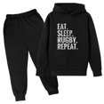 thumbnail image 1 of Kids Sweatsuit Set for Girls 2PC Long Sleeve Black Soft Hoodie Sweatpants Joggers Set Fall Winter Clothes Girls Set 7-8 Years, 1 of 3