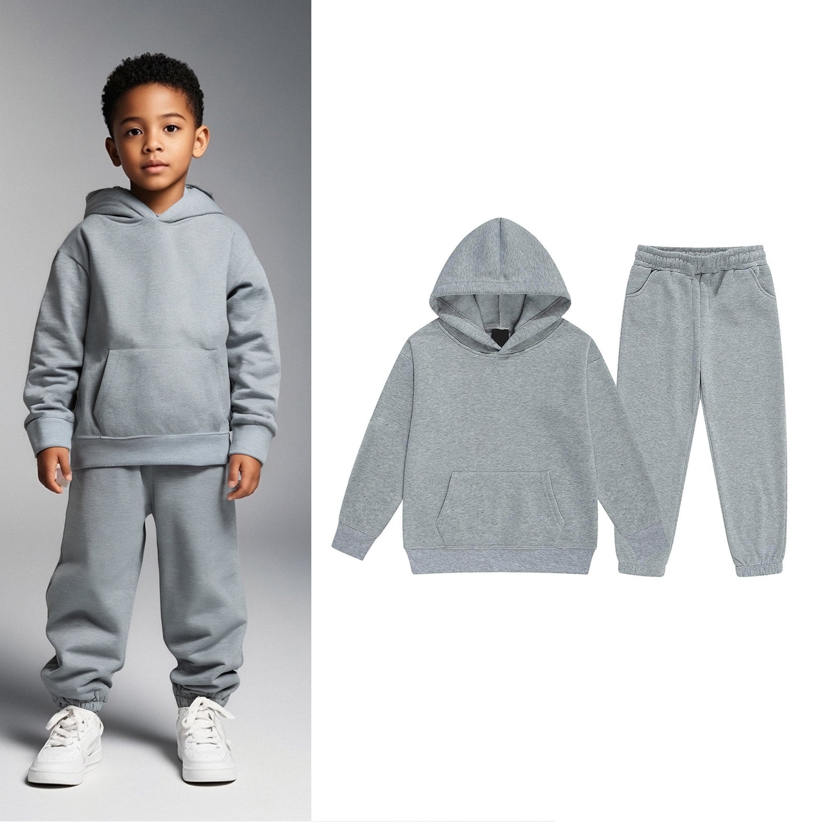 Kids Sweatsuit Set for Girls,2PC Long Sleeve Grey Pullover Hoodie Jogging Pants Fall Winter Clothes Girls Jogger Set 4-5 Years