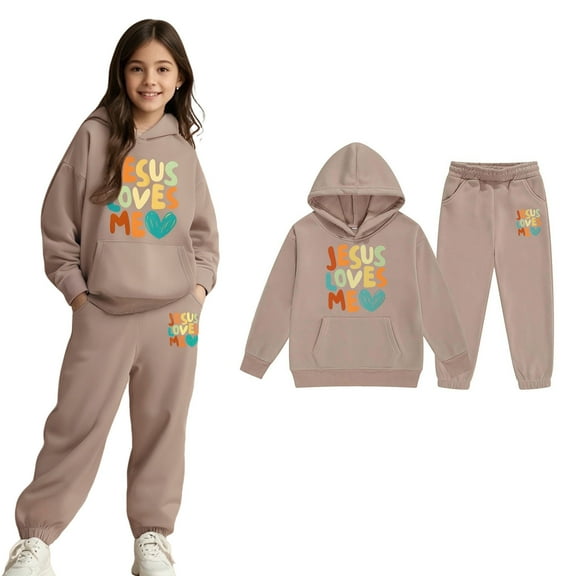 Kids Sweatsuit Set for Girls,2PC Long Sleeve Khaki Soft Hoodie Jogger Set Fall Clothes Size 4-5 Years Boys Clothes