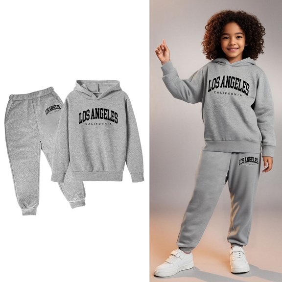 Kids Sweatsuit Set for Girls,2PC Long Sleeve Letter Pattern Basic Hoodie Sweatpants Fall Winter Clothes Kids Boy Clothes 9-10 Years