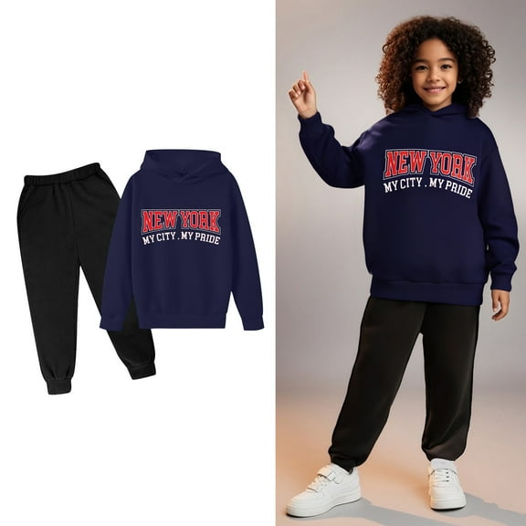 Kids Sweatsuit Set for Girls,2PC Long Sleeve Letter Pattern Basic Hoodie and Active Jogger Pants Winter Clothes Girls Clothes Size 3-4 Years