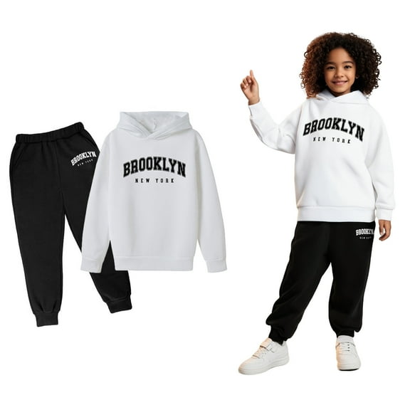 Kids Sweatsuit Set for Girls,2PC Long Sleeve Letter Pattern Hooded Sweatshirt and Active Jogger Pants Fall Clothes Girls Sets 5-6 Years