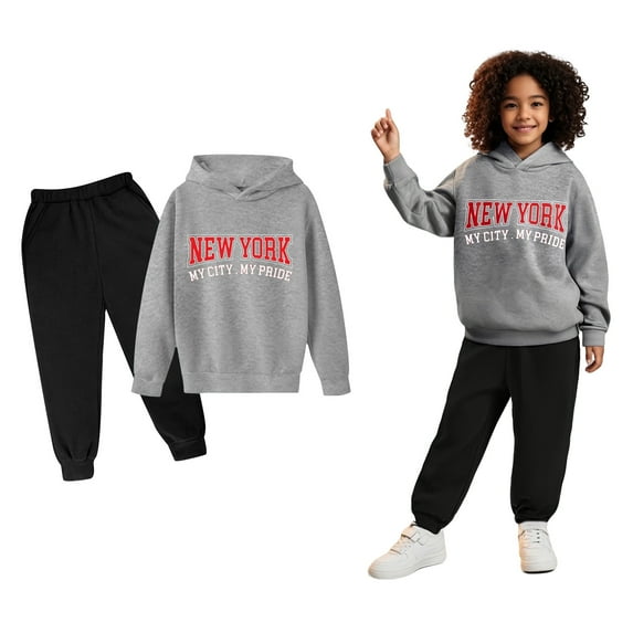 Kids Sweatsuit Set for Girls,2PC Long Sleeve Letter Pattern Hoodie Sweatpants Warm Fall Winter Clothes Kids Clothes Boys Size 3-4 Years