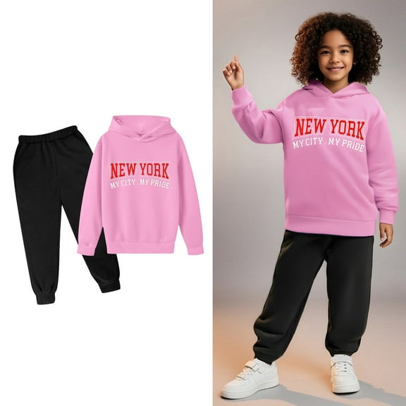 Kids Sweatsuit Set for Girls,2PC Long Sleeve Letter Pattern Pullover Hoodie Jogging Pants Fall Winter Clothes Kids Girl Trendy Clothes 7-8 Years