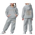 thumbnail image 1 of Kids Sweatsuit Set for Girls 2PC Long Sleeve Letter Printing Grey Basic Hoodie and Jogger Pants Fall Winter Clothes Clothes for Girls 2T, 1 of 7