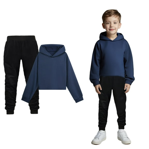 Kids Sweatsuit Set for Girls 2PC Long Sleeve Navy Hoodie Sweatshirt Leggings Pants Fall Winter Clothes Girl Clothes Size 4-5 Years Boys Girls Fashion