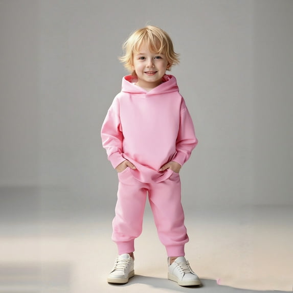 Kids Sweatsuit Set for Girls 2PC Long Sleeve Pink Pullover Hoodie Jogger Set Warm Fall Winter Clothes Kids Clothes Boys Size 4T