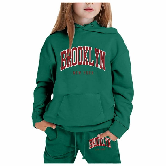 Kids Sweatsuit Set for Girls,2PC Long Sleeve Printed Basic Hoodie and Active Jogger Pants Fall Winter Clothes Boys Girls Jogger Set 5-6 Years