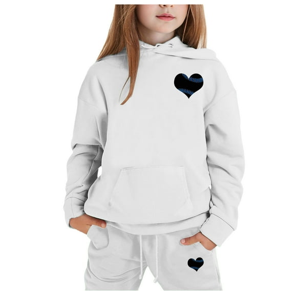 Kids Sweatsuit Set for Girls 2PC Long Sleeve Printed Hoodie Sweatshirt Jogging Pants Fall Clothes Tween Clothes 12-13 Years Boys Girls Fashion
