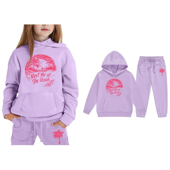 Kids Sweatsuit Set for Girls 2PC Long Sleeve Printed Soft Hoodie Jogger Set Winter Clothes Hoodie Set 3-4 Years Boys Girls Fashion