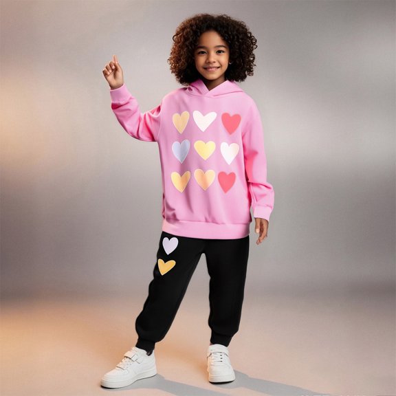 Kids Sweatsuit Set for Girls 2PC Long Sleeve Printed Sweatshirt Sweatpants Fall Clothes Tween Clothes 7-8 Years Boys Girls Fashion