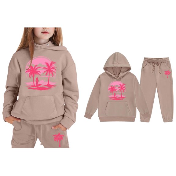 Kids Sweatsuit Set for Girls 2PC Long Sleeve Printed Sweatshirt Sweatpants Warm Fall Winter Clothes Size 5-6 Years Boys Clothes Boys Girls Fashion