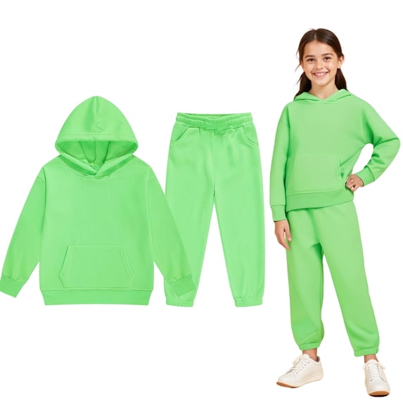 Kids Sweatsuit Set for Girls 2PC Long Sleeve Solid Pullover Hoodie and Jogger Sweatpants Warm Fall Winter Clothes Boys Outfits 8-9 Years