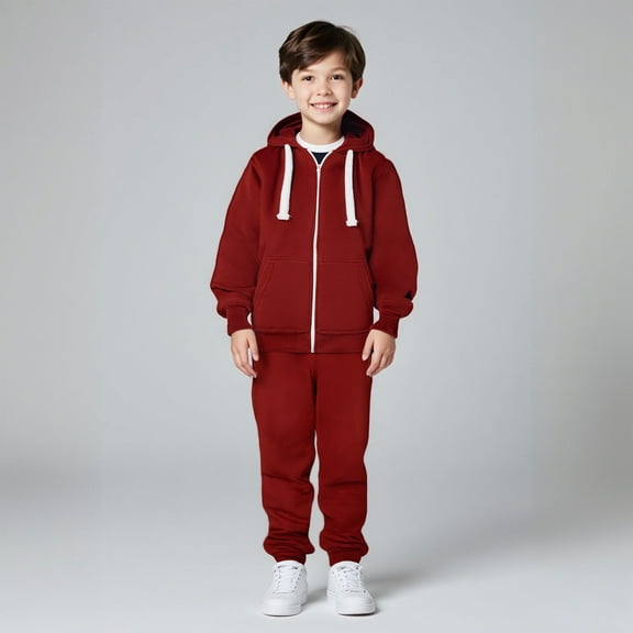 Kids Sweatsuit Set for Girls 2PC Long Sleeve Zip UpSolid Soft Hoodie Sweatpants Set Winter Clothes Boy Clothes 11-12 Years
