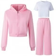 thumbnail image 1 of Kids Sweatsuit Set for Girls 3 Piece Long SleeveZip up Tracksuit Hoodie and Sweatpants Winter Clothes Preppy Clothes for Girls 8-9 Years, 1 of 9