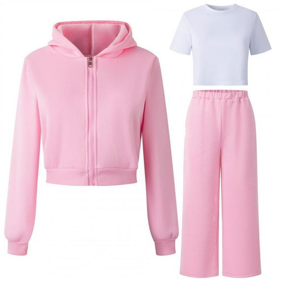 Kids Sweatsuit Set for Girls 3 Piece Long SleeveZip up Tracksuit Hoodie and Sweatpants Winter Clothes Preppy Clothes for Girls 8-9 Years