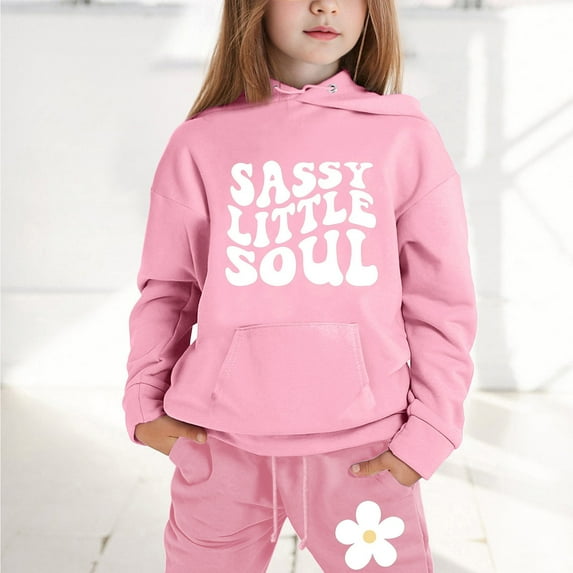 Kids Sweatsuit Sets 2 Piece Sweatshirt and Sweatpants Joggers Set Solid Hoodies Long Sleeve Pullover Oversize Cute Cartoon Printed Boys Fashion for Girls Size 8-9 Years