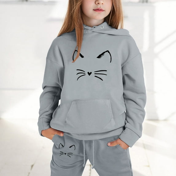 Kids Sweatsuit Sets 2 Piece Sweatshirt and Sweatpants Joggers Set Solid Sweatshirt Long Sleeve Pullover Soft Trendy Printed Toddler Sweatsuit for Teen Girls 8-9 Years