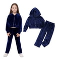 thumbnail image 1 of Kids Sweatsuit Velour Navy Track Suit Zip Up Cropped Top and Sweatpants Set Girl Suit 7-8 Years, 1 of 4