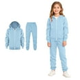 thumbnail image 1 of Kids Sweatsuit Zip up Blue Track Suit Hooded Sweatshirt and Sweatpants Set Cute Clothing for Girls 9-10 Years, 1 of 9