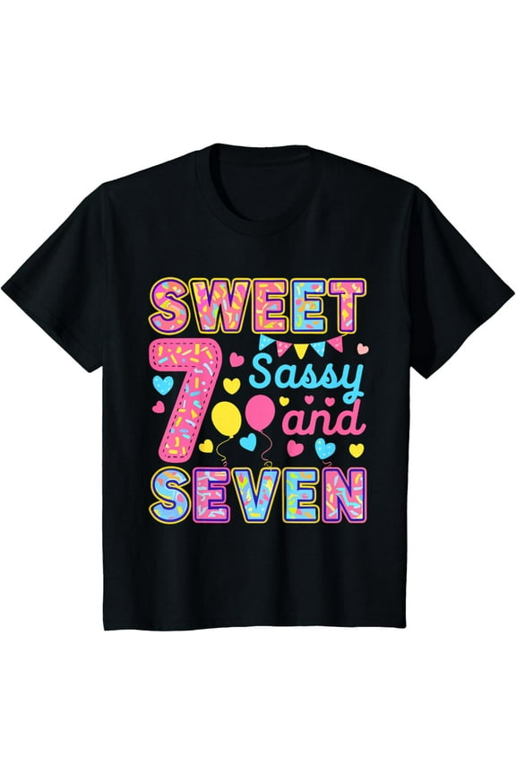 Kids Sweet Sassy And Seven Birthday Boys Donut T-Shirt