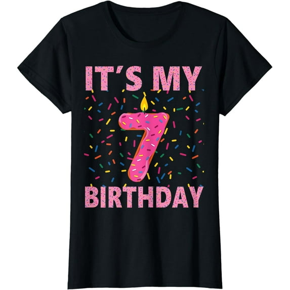 Kids Sweet donut It's My 7th Birthday Shirt 7 Yrs Old Gift T-Shirt
