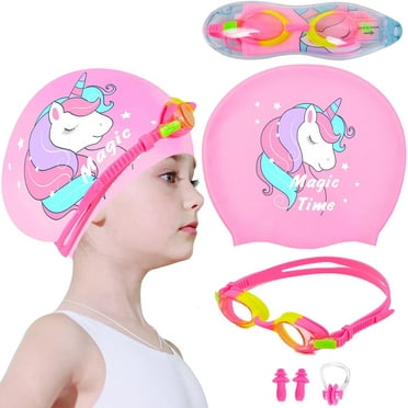 Kids Swim Caps for Girls, Silicone Waterproof Swimming Cap for Kids, Durable Comfortable Swimming Caps for Girls