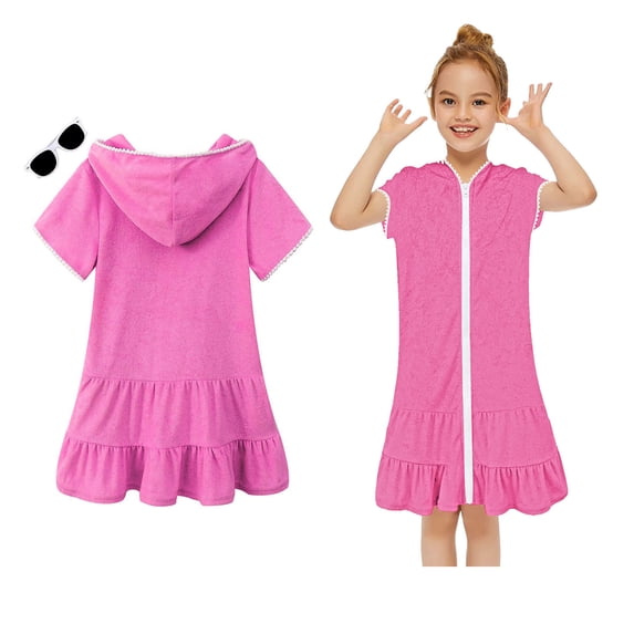 Kids Swim Cover Up Short Sleeve Ruffle Girls Beach Cover Up Quick Dry Girls Summer Dress 6-7 Years