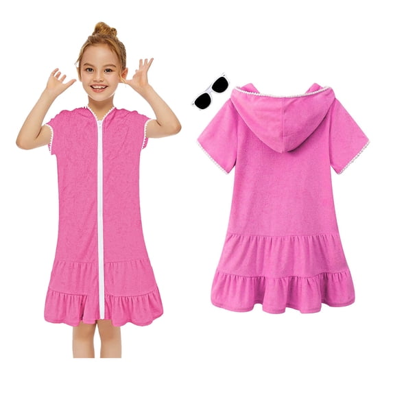 Kids Swim Coverup Girls Zip-Up Ruffle Girls Bathing Suit Cover Up Quick Dry Beach Pool Clothes 4-5 Years
