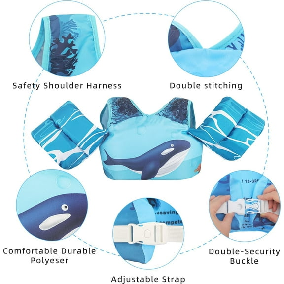 Kids Swim Floats for 2-8 Years Old, Adjustable Arm Waistband Float Vest for 28-70 Pounds