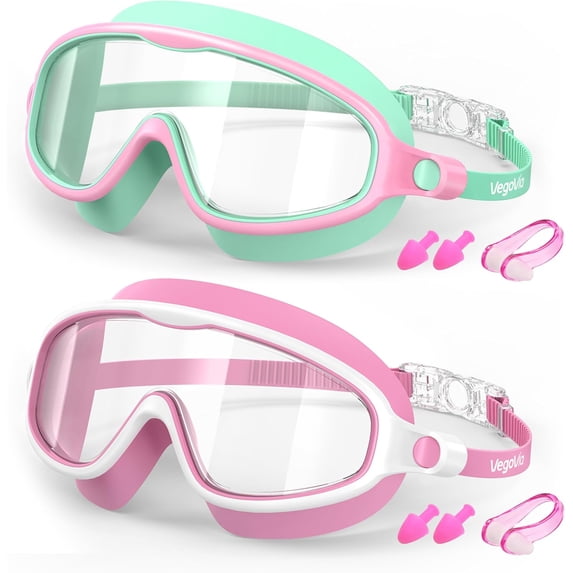 Kids Swim Goggles 2 Pack, Anti-Fog UV Protection Wide View Swimming Goggles for kids 3-15 Youth Boys Girls Toddler