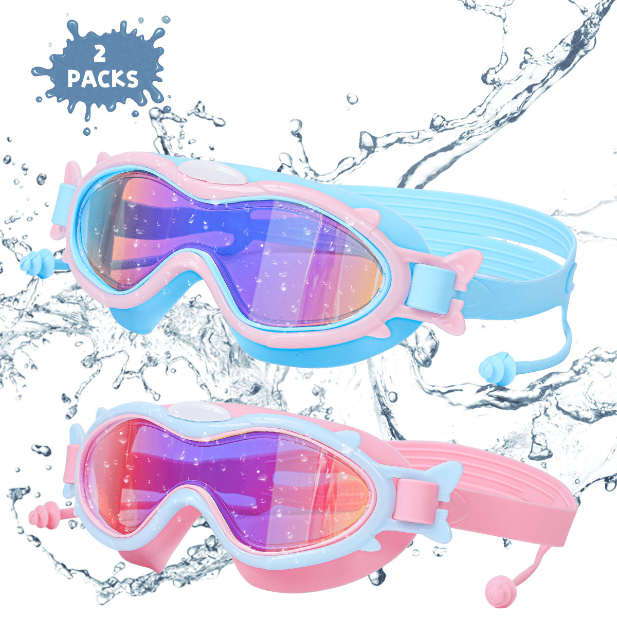 Kids Swim Goggles for Age 315, 2 Pack Kids Goggles for Swimming, No