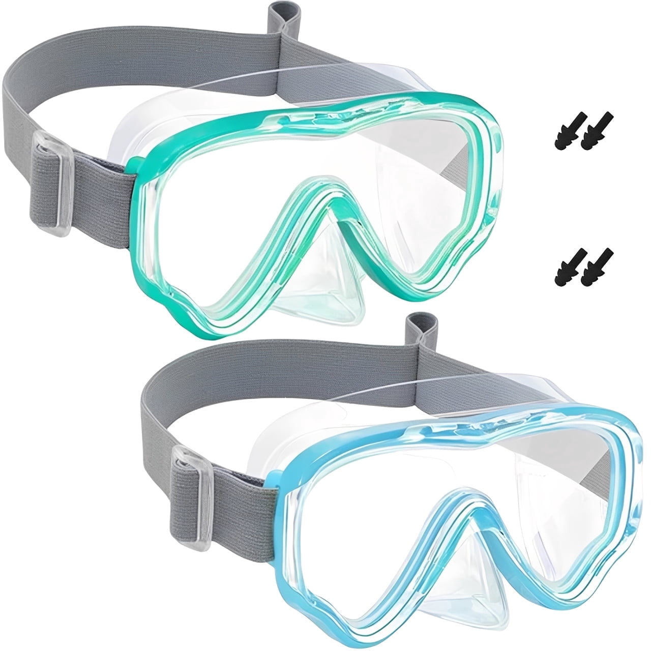 Kids Swim Goggles with Nose Cover, Diving Mask Elastic Fabric Strap Anti Fog Anti Shattered Lens Anti-scratch Anti-fog Swim Mask for Kid Children Swimming Goggles 3-14 Blue & Green