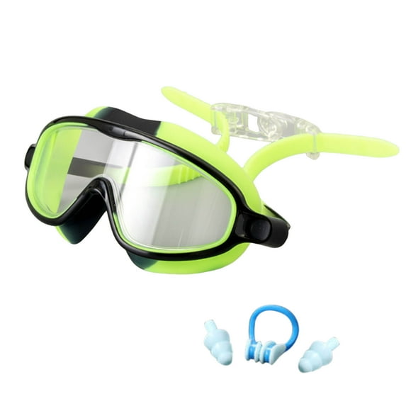 Kids Swim Goggles Set with Nose Clip Earplugs Large Frame Fog Wide View Swimming Gear for Children Boys Girls Age 3-16 Summer Pool Beach Training