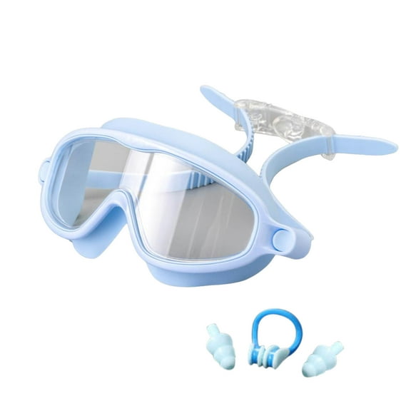 Kids Swim Goggles Set with Nose Clip and Earplugs Large Frame Fog Swimming Goggles for Children Boys Girls Age 3-16 Summer Wide View Pool Gear