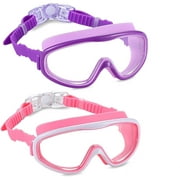 Kids Swim Goggles for Age 3-15, 2 Pack Kids Goggles for Swimming, No Leaking, Anti-Fog, Waterproof