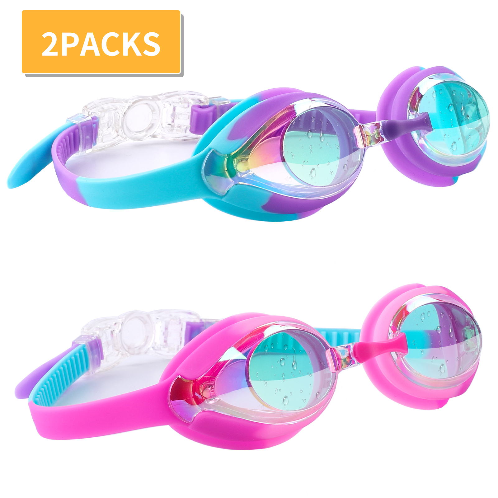 Kids Swim Goggles for Age 3-15 Boys Girls, 2 Pack Swimming Goggles Anti Fog No Leaking Anti Fog Kids Goggles - image 1 of 7