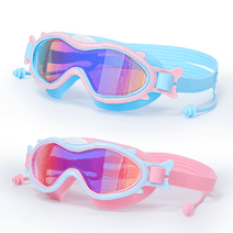 Kids Swim Goggles for Kids 3-15, 2024 Upgraded Design with Ear Nose Plug, 2 Pack Swimming Goggles No Leaking Anti Fog Kids Goggles for Boys Girls