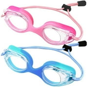 Kids Swim Goggles with Bungee Strap No Leaking Anti Fog Toddler Goggles with Quick Adjust Ages 3-14