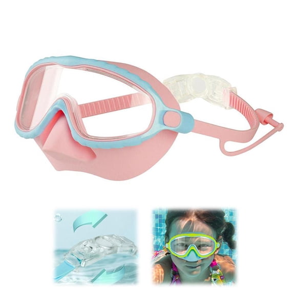 Kids Swim Goggles with Nose Cover, HD Wide View Anti-Fog Toddler Swim Goggles, Adjustable Clip-on Swim Mask for Youth 4-16