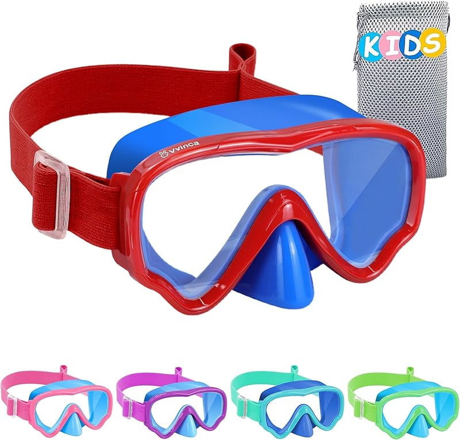 Kids Swim Goggles with Nose Cover, Snorkel Diving Mask Fabric Strap Anti Fog Anti Shattered Lens Goggles for Kids 3-15-vgx