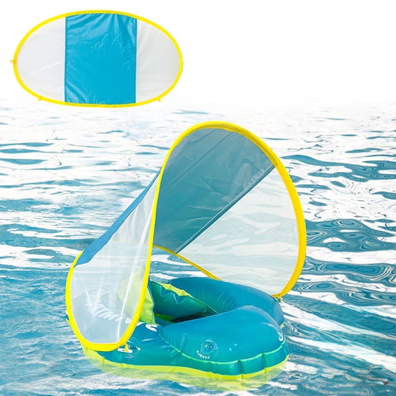 Kids Swim Ring with Sun Shade, Inflatable Pool Float Canopy for Toddlers, Portable Water Float for Beach, Pool & Summer Travel