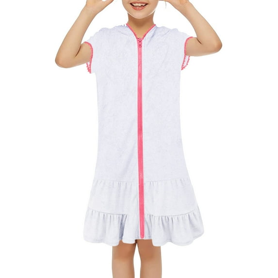 Kids Swim Robe toddler Girl Boy Terry Cloth Swim Cover Up Zip Up Towel Hoodie Bathing Suit Pool Beach Coverup Wraps Kids Swimsuits For Girls 4T