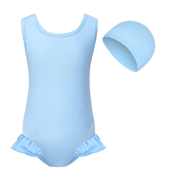 Kids Swim Suit Blue Girls Swimsuit 1 Piece Sleeveless Rash Guard Bathing Parties Bathing Suits for Girls 9-10 Years