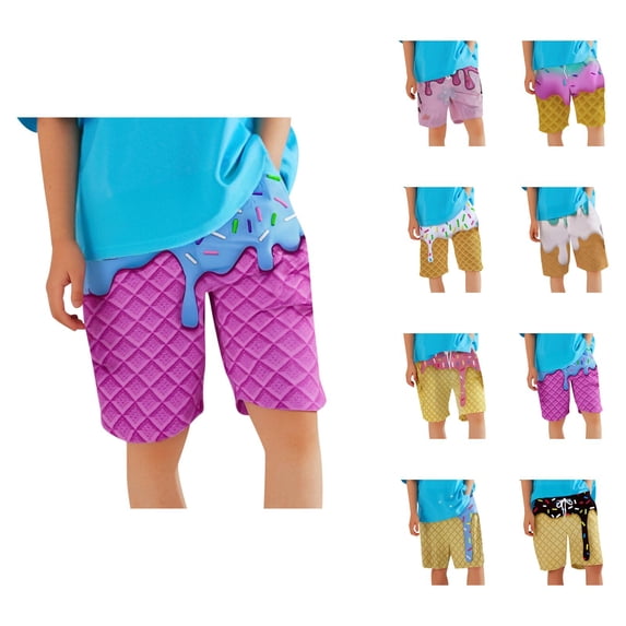 Kids Swim Trunks Ice Cream Print Knee Length Swim Shorts Drawstring Quick Dry Boys Swimsuit Beach Surf Vacation