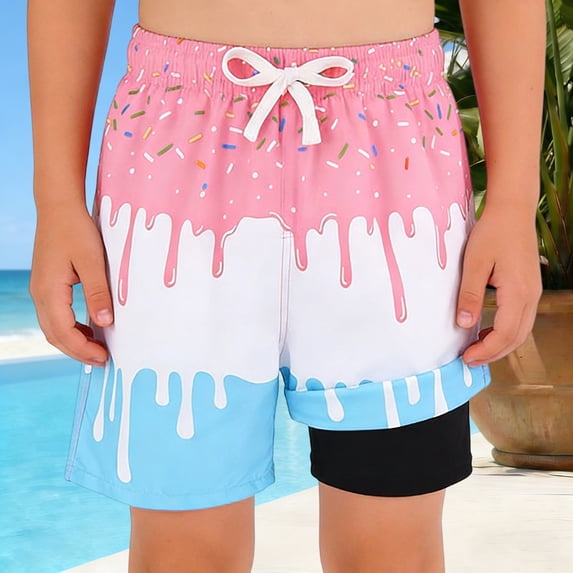 Kids Swim Trunks with Ice Print and Side Pockets Stretchy Relaxed Quick Dry Boys Swim Trunks Size 12-13 Years