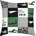 thumbnail image 1 of Kids Swimmer Throw Pillow Cover 18x18 inch,Eat Sleep Swim Pillow Cover for Boys Girls Teens,Geometric Pattern Swimming Accent Pillow Case,Swim Lover Square Pillow Case for Bed,Green Black, 1 of 6