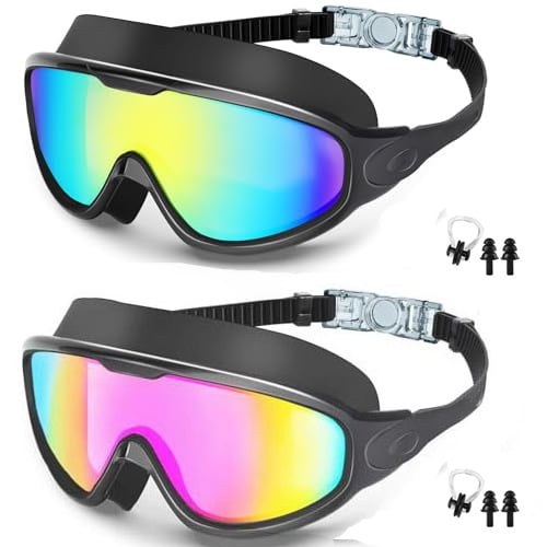 Kids Swimming Goggles 2 Pack, Anti Fog&UV Kids Goggles for Boys Girls, No Leak Wide View Swim Goggles for Child 3-14