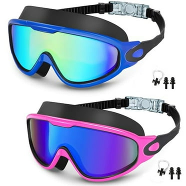 Kids Swimming Goggles 2 Pack, Anti Fog&UV Kids Goggles for Boys Girls, No Leak Wide View Swim Goggles for Child 3-14