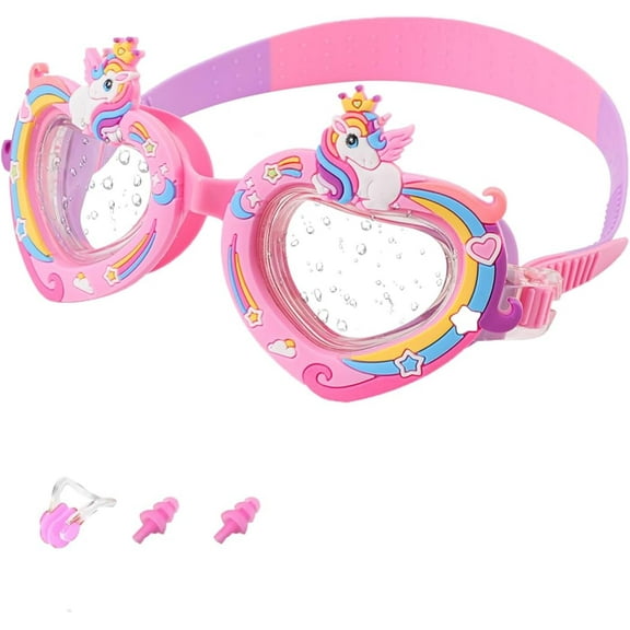 Kids Swim Goggles for Age 3-14 Girls Boys, Unicorn Swimming Goggles Anti-fog Leak Proof Quick Adjust Swim Goggles with Nose Clip and Ear Plug